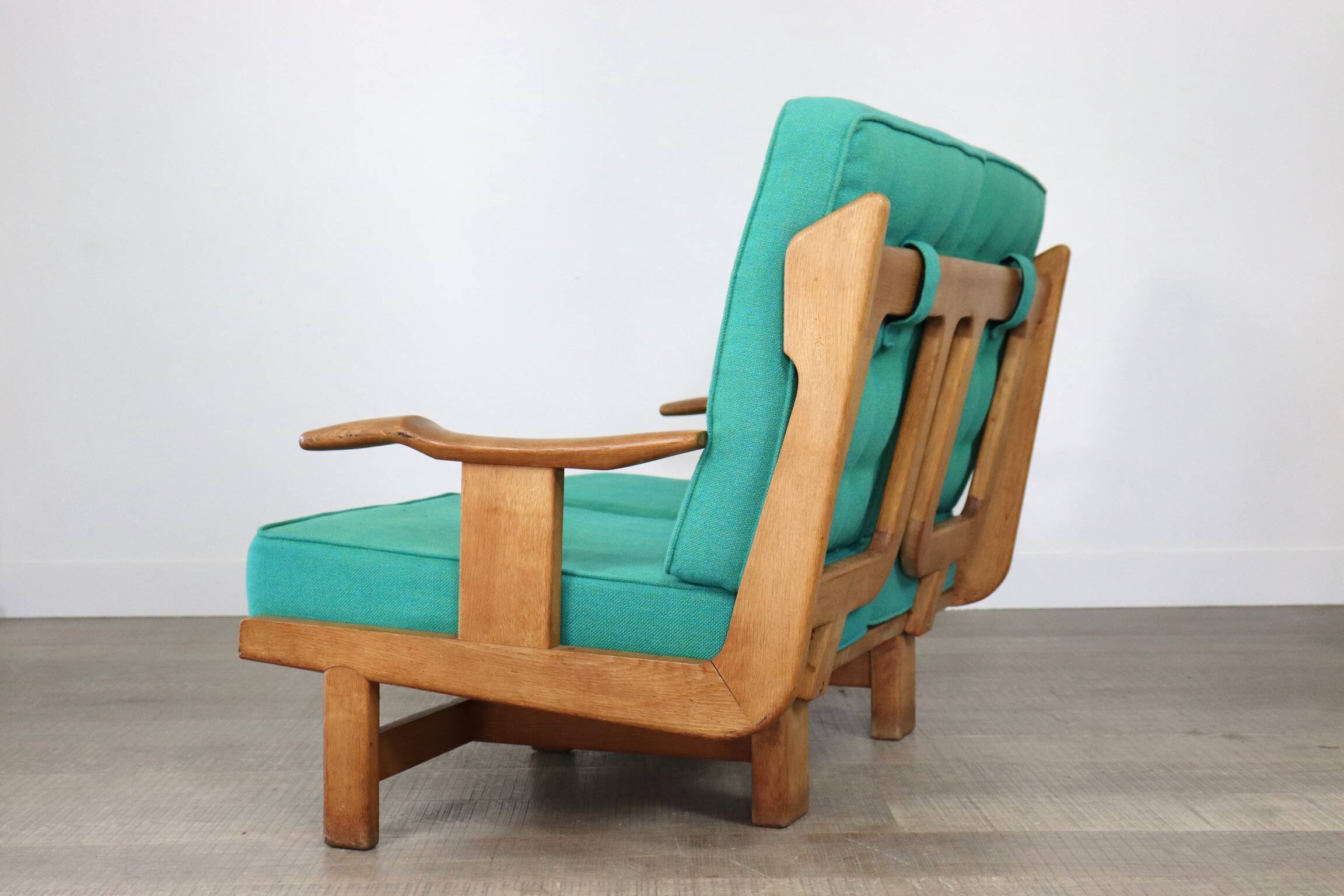 Rare Guillerme & Chambron Solid Oak Sofa, France 1960s