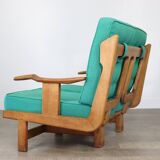 Rare Guillerme & Chambron Solid Oak Sofa, France 1960s