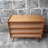 Vintage chest of drawers in rattan compass feet