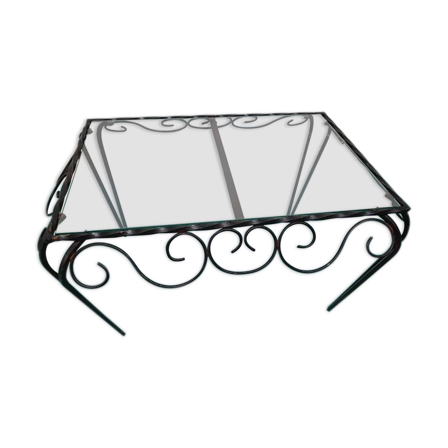 Wrought iron and glass coffee table