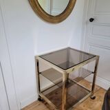 Desserte en métal doré et verre fumé