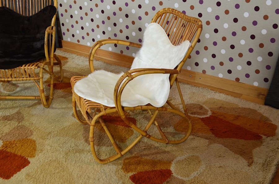 Pair of armchairs vintage rattan with skins