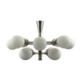 12-flame Sputnik chandelier from the 1960s and 1970s, Kaiser Leuchten, opal glass design