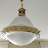Art Deco pendant lamp from the 1920s in white opaline and frosted glass – Stamped B.A.G.