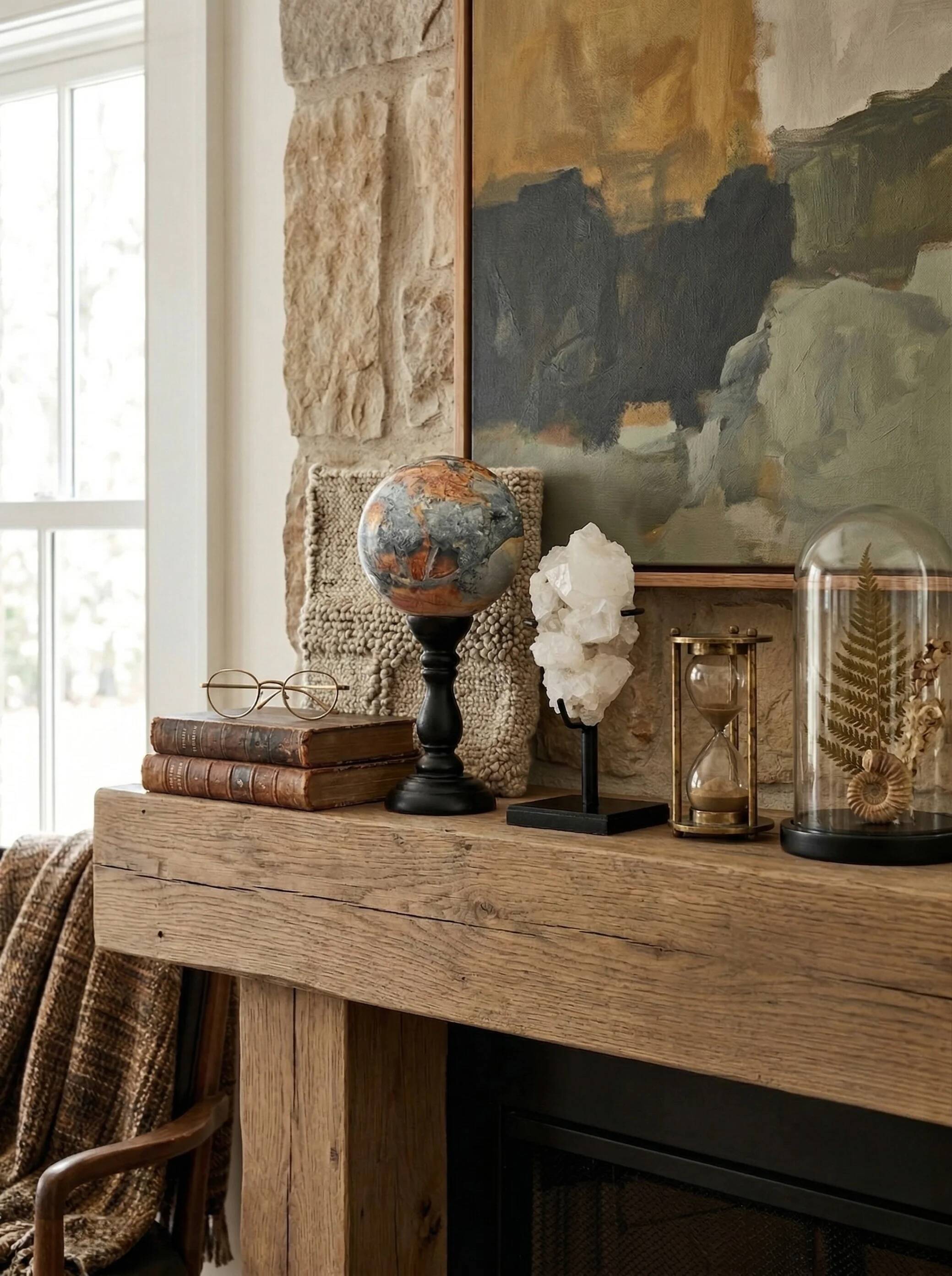 Decorative duo — Maligano jasper sphere & quartz clusters on bases