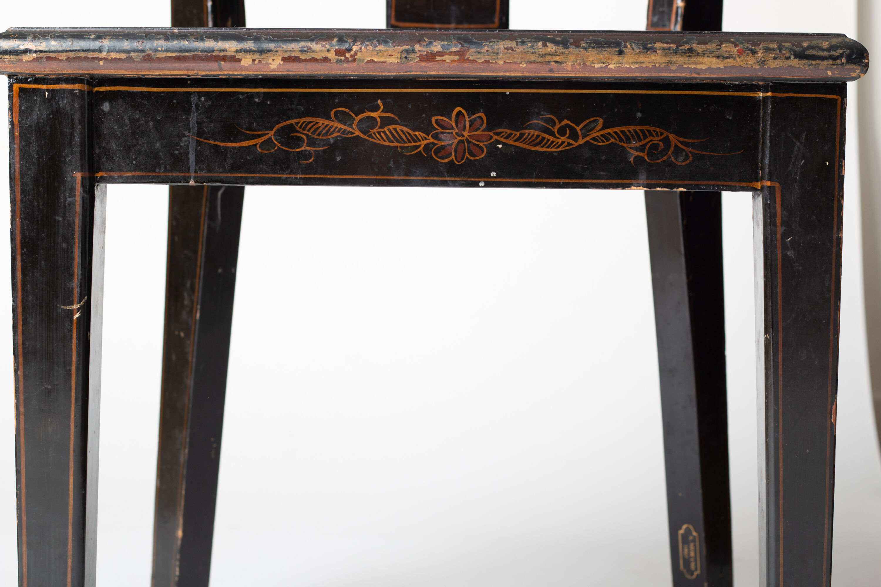 Black lacquered chair decorated with traditional chinese motifs - sign a. monard 1907