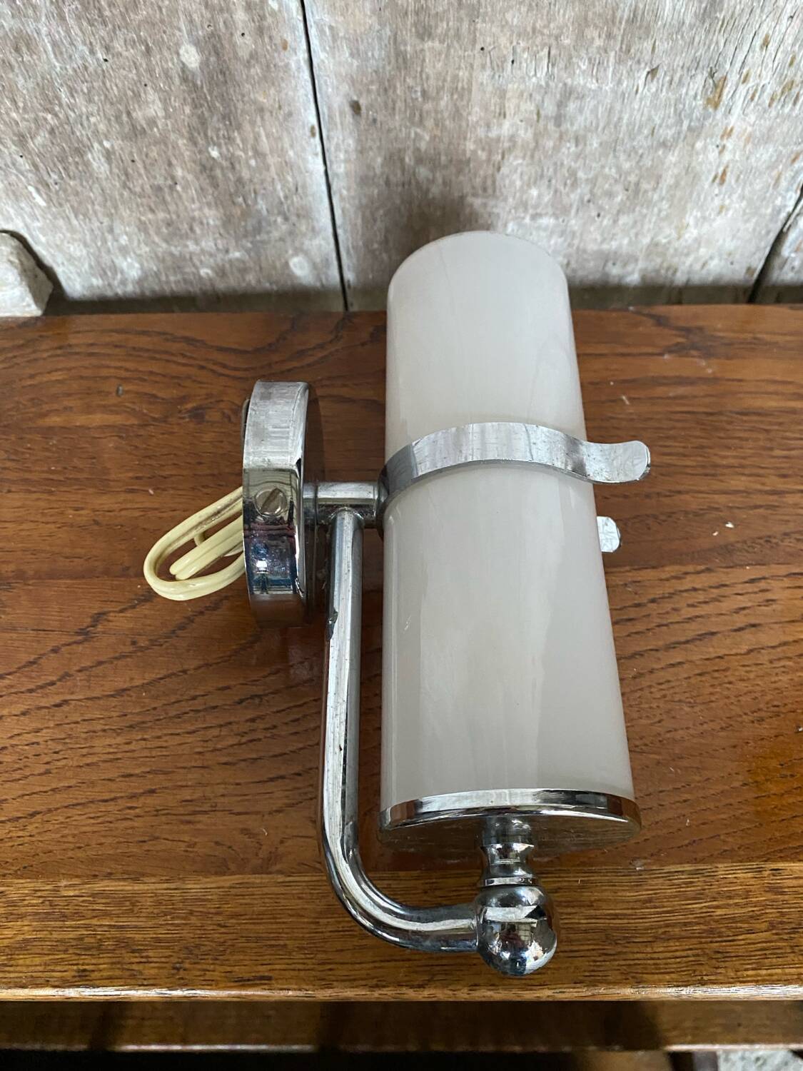 Old Delmas Disderot Wall Lamp Chrome Metal + White Opaline Vintage