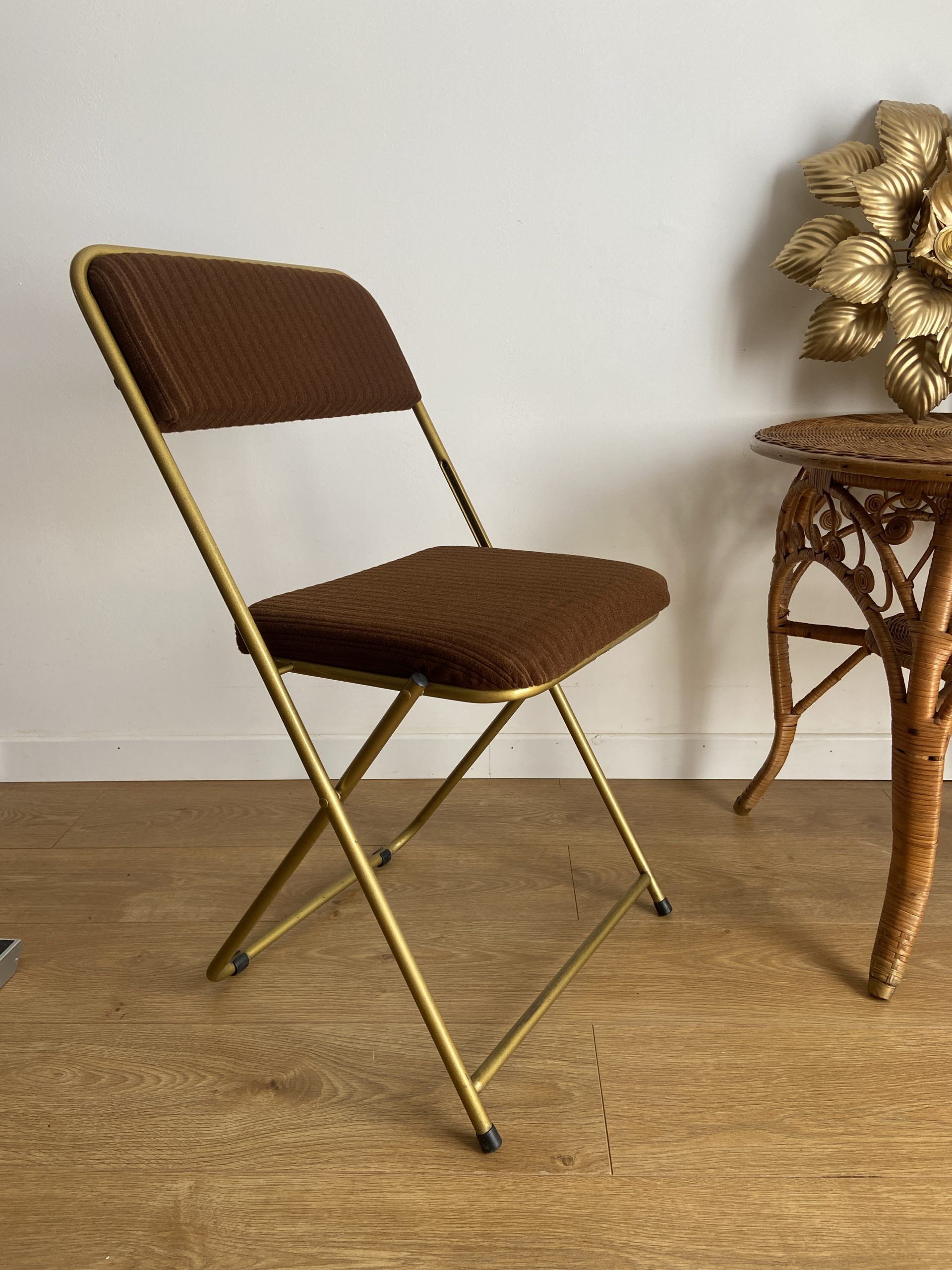Vintage lafuma folding chair with brown striped fabric