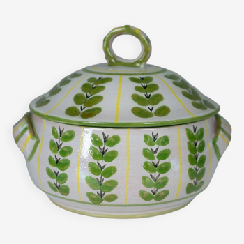Ceramic soup tureen with plant motif, Mugnerot workshop, France, 1960