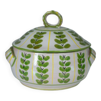 Ceramic soup tureen with plant motif, Mugnerot workshop, France, 1960