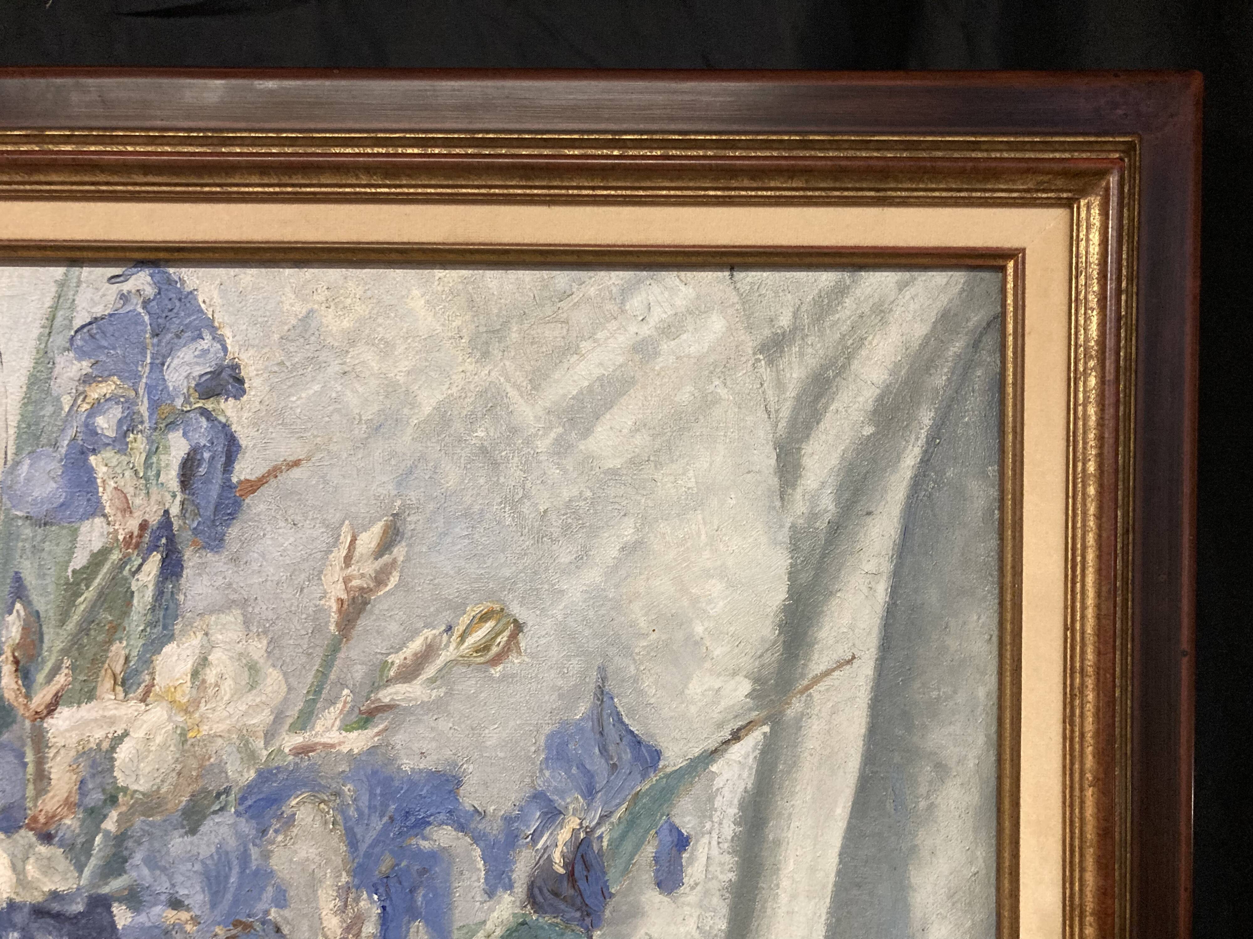 Georges prestat (1911-1994), bouquet of irises, oil on canvas from 1946