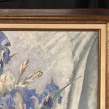 Georges prestat (1911-1994), bouquet of irises, oil on canvas from 1946