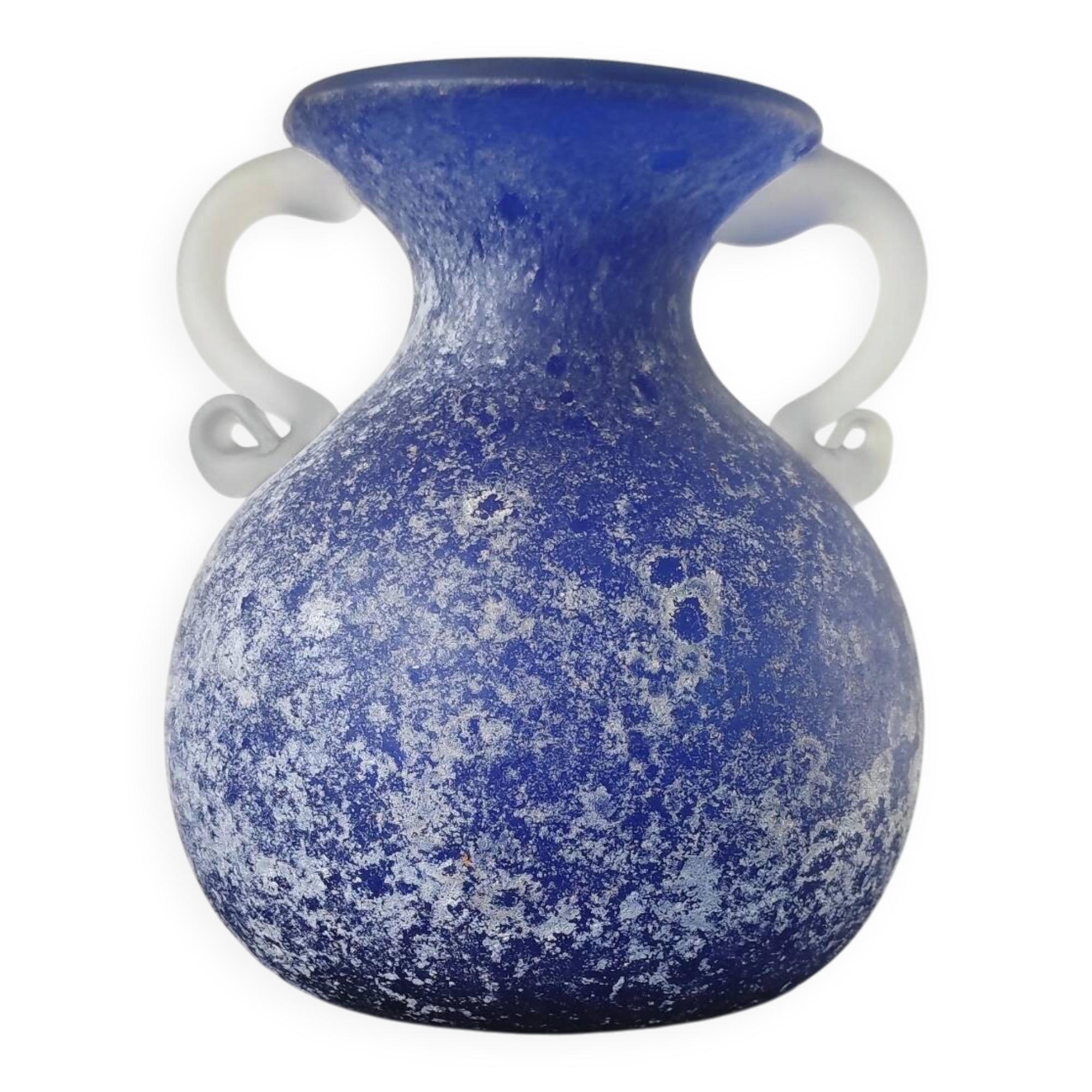 Vintage cobalt blue powdered glass amphora vase