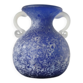 Vase amphore vintage en verre poudré bleu cobalt