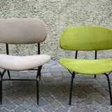 Set of two chairs in painted metal and fabric, Italy, 1950