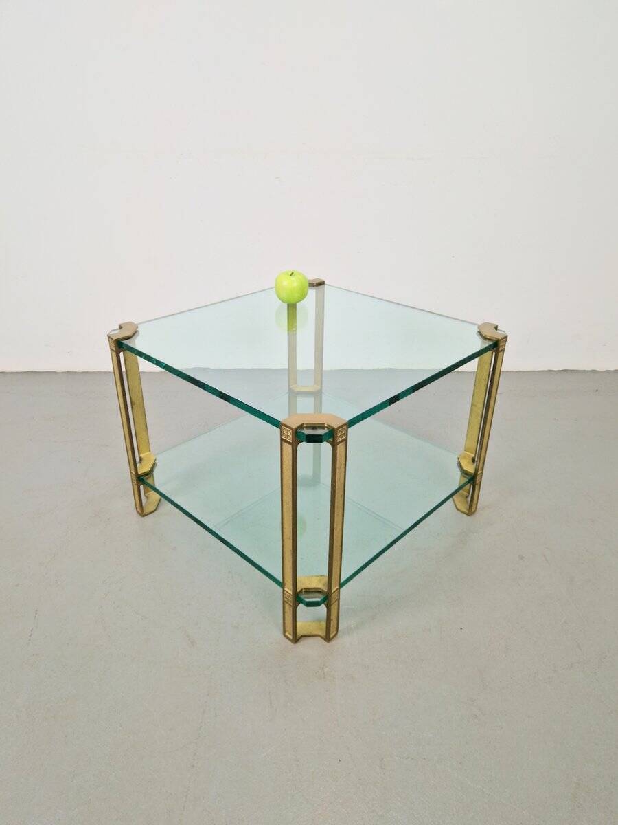 T24 Coffee Table in Brass with Double Glass Tops by Peter Ghyczy, 1970s