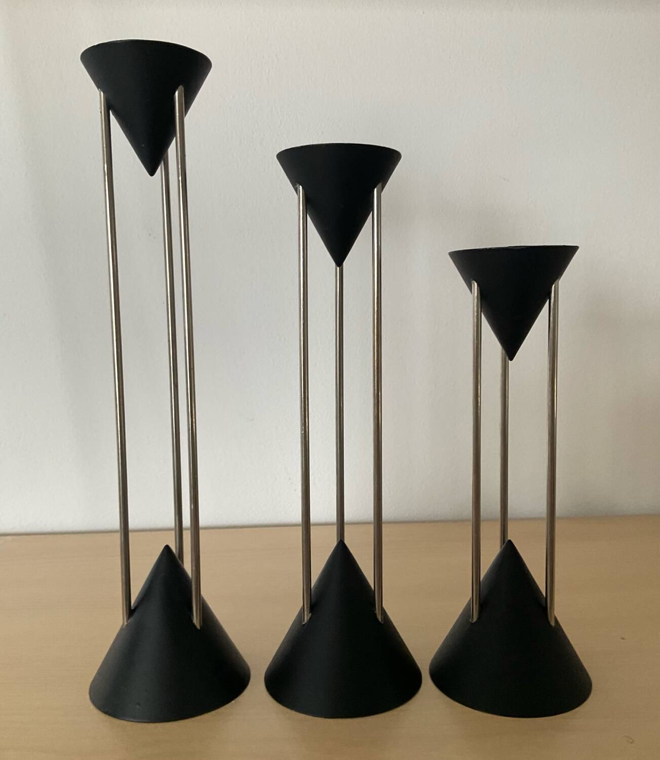 Trio of Post Modern metal candle holders