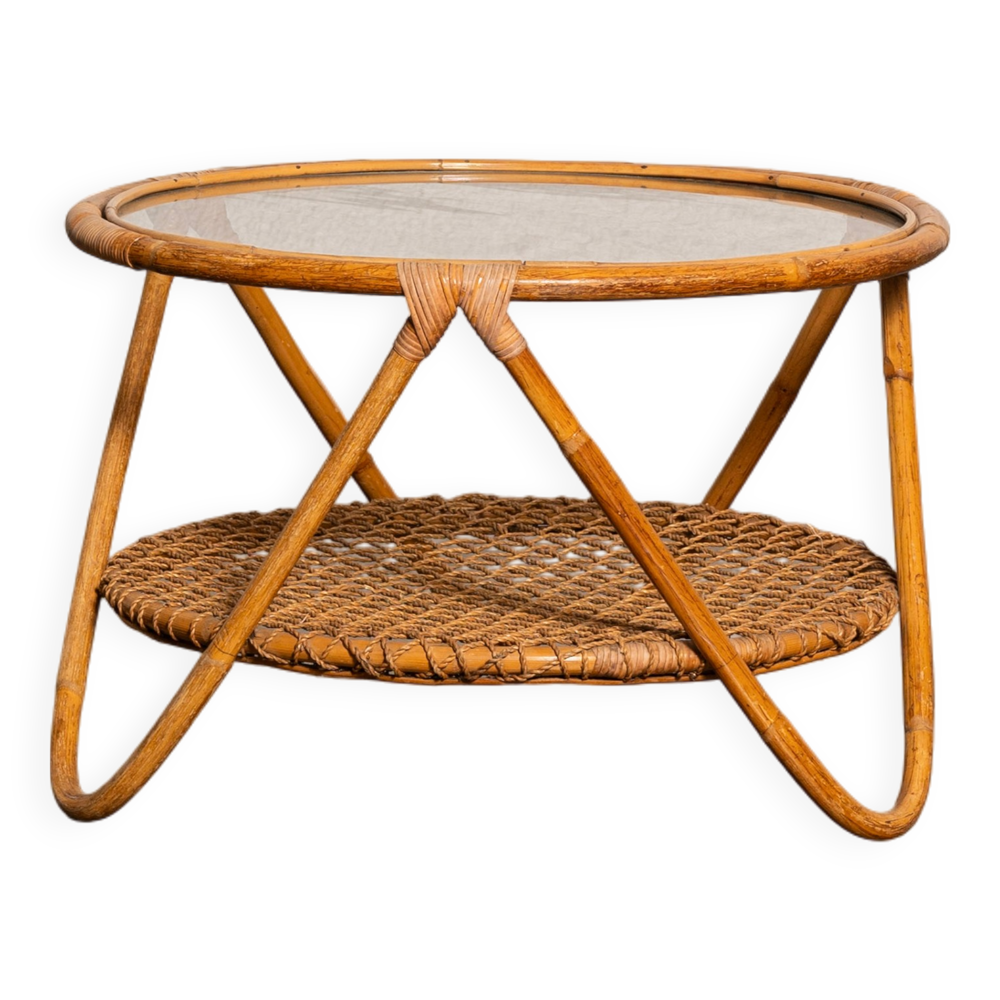 Rattan and glass coffee table