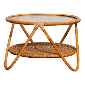 Rattan and glass coffee table