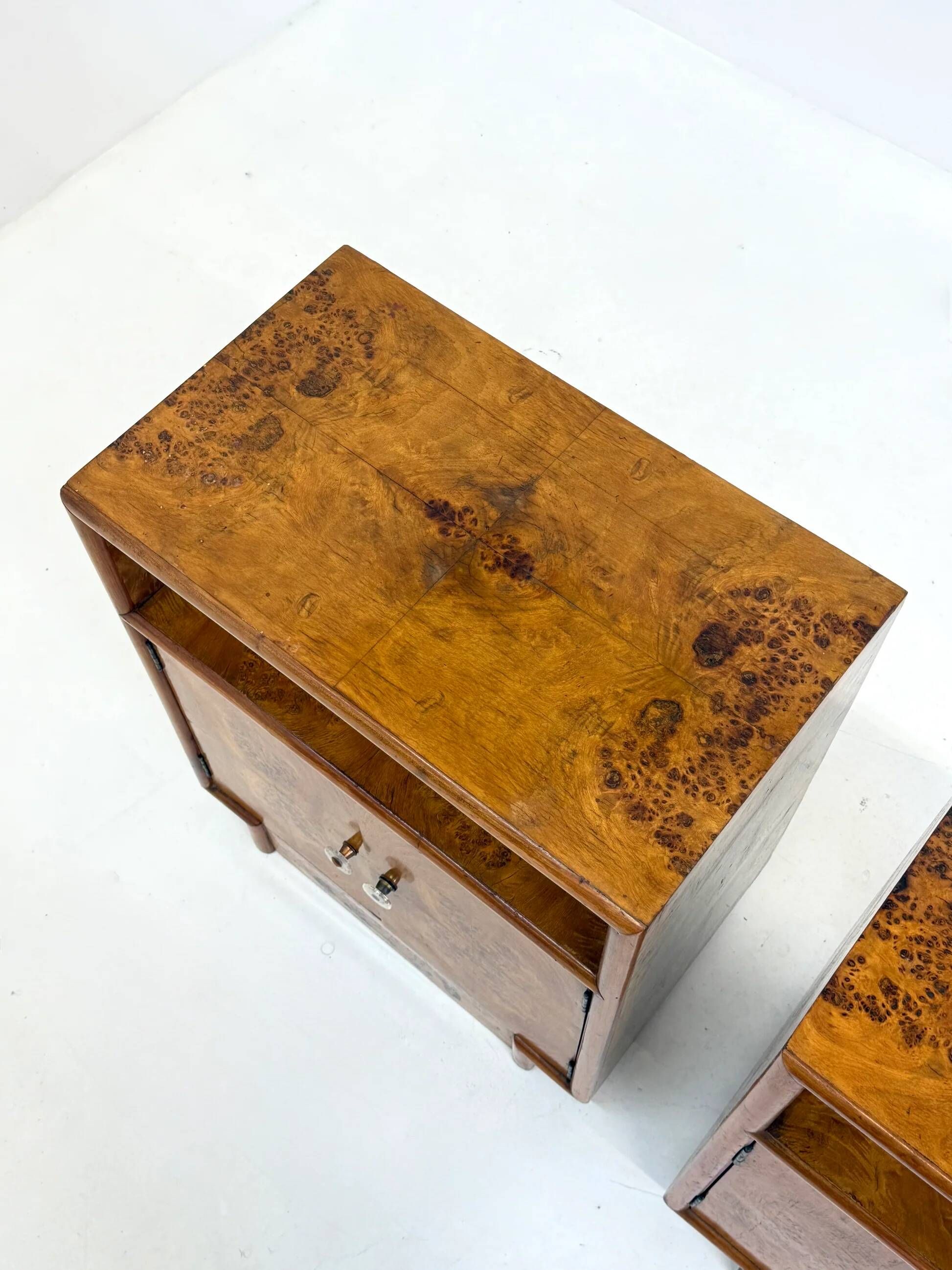Set of two vintage Art Deco bedside tables with burl wood