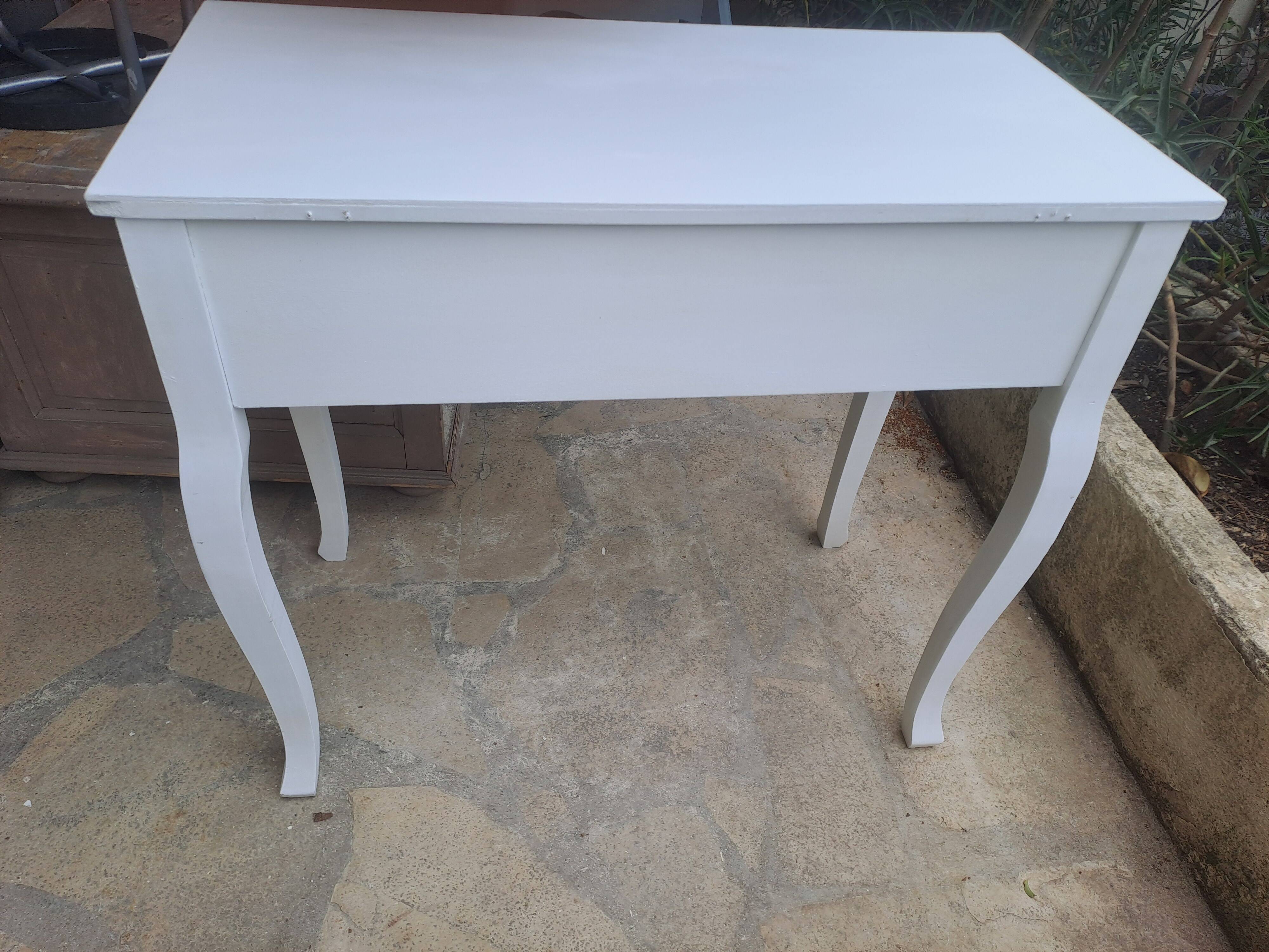 Dressing table console in white painted wood France 2000 / vintage retro classic bedroom decoration