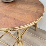 Round coffee table rattan and oak vintage