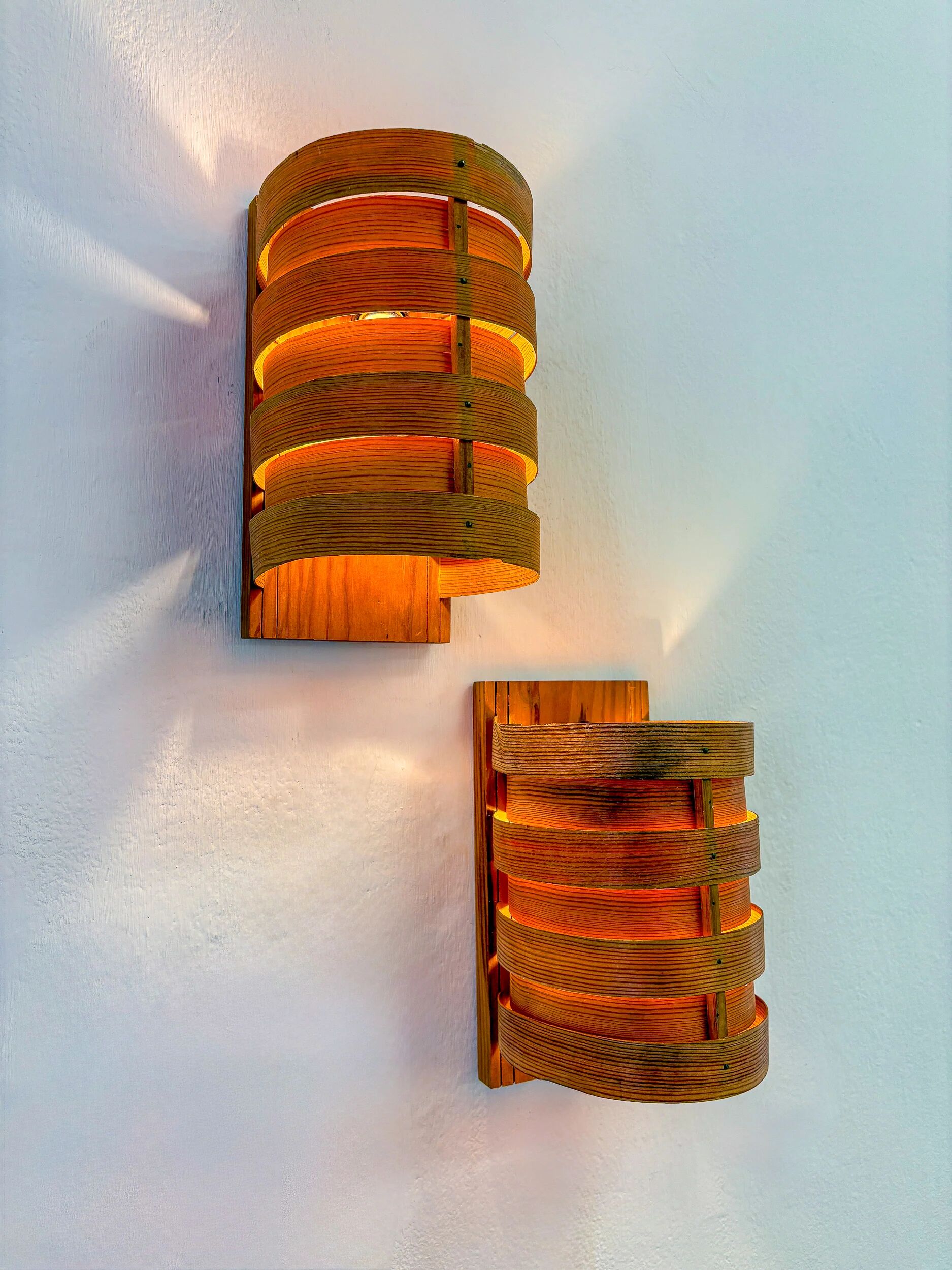 Pair of Hans Agne Jakobsson pine wall lights for Markaryd, Sweden, 1970s