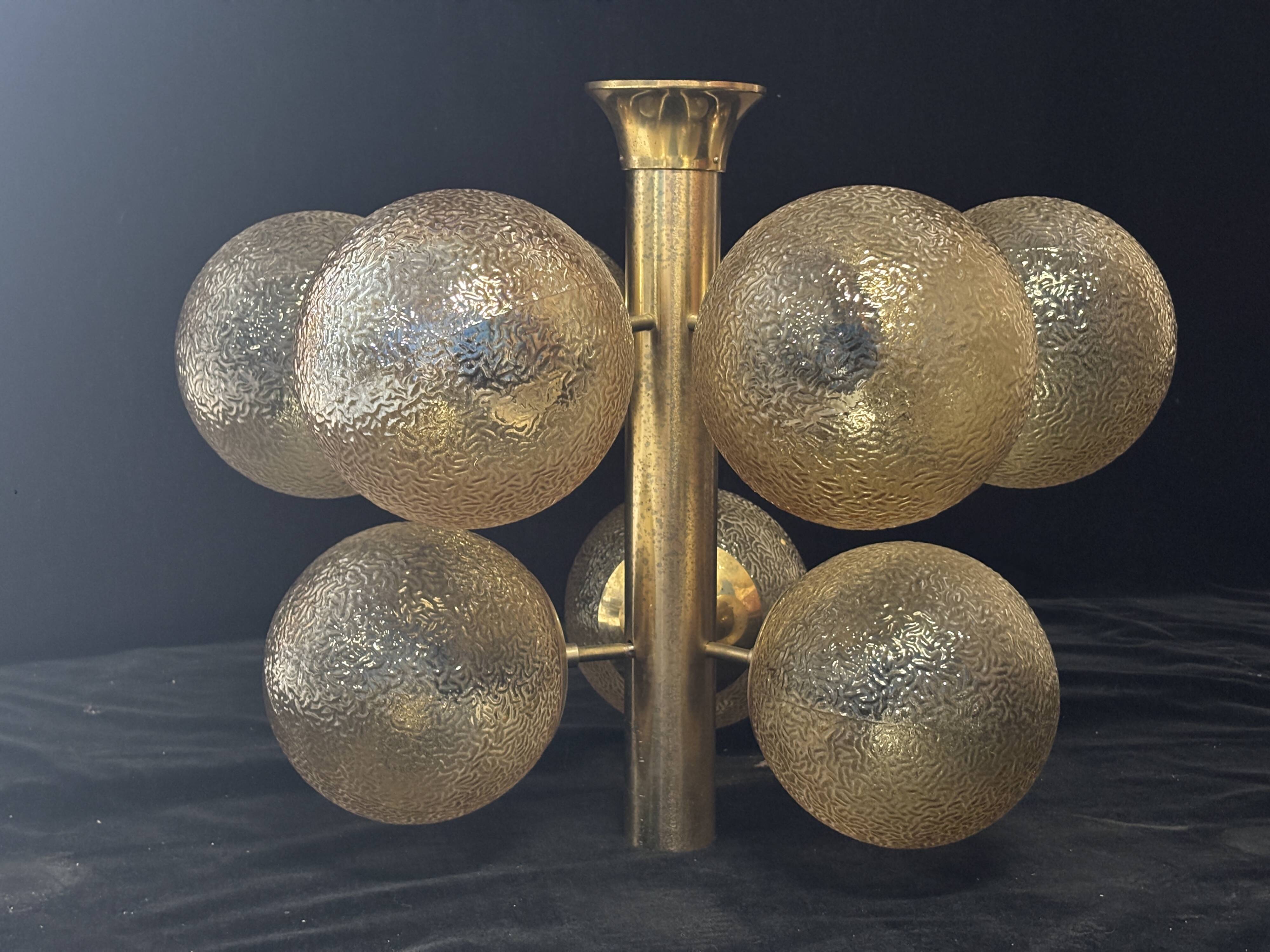 Lustre Space Age allemand 9 globes, attribué à Kaiser Leuchten, 1970