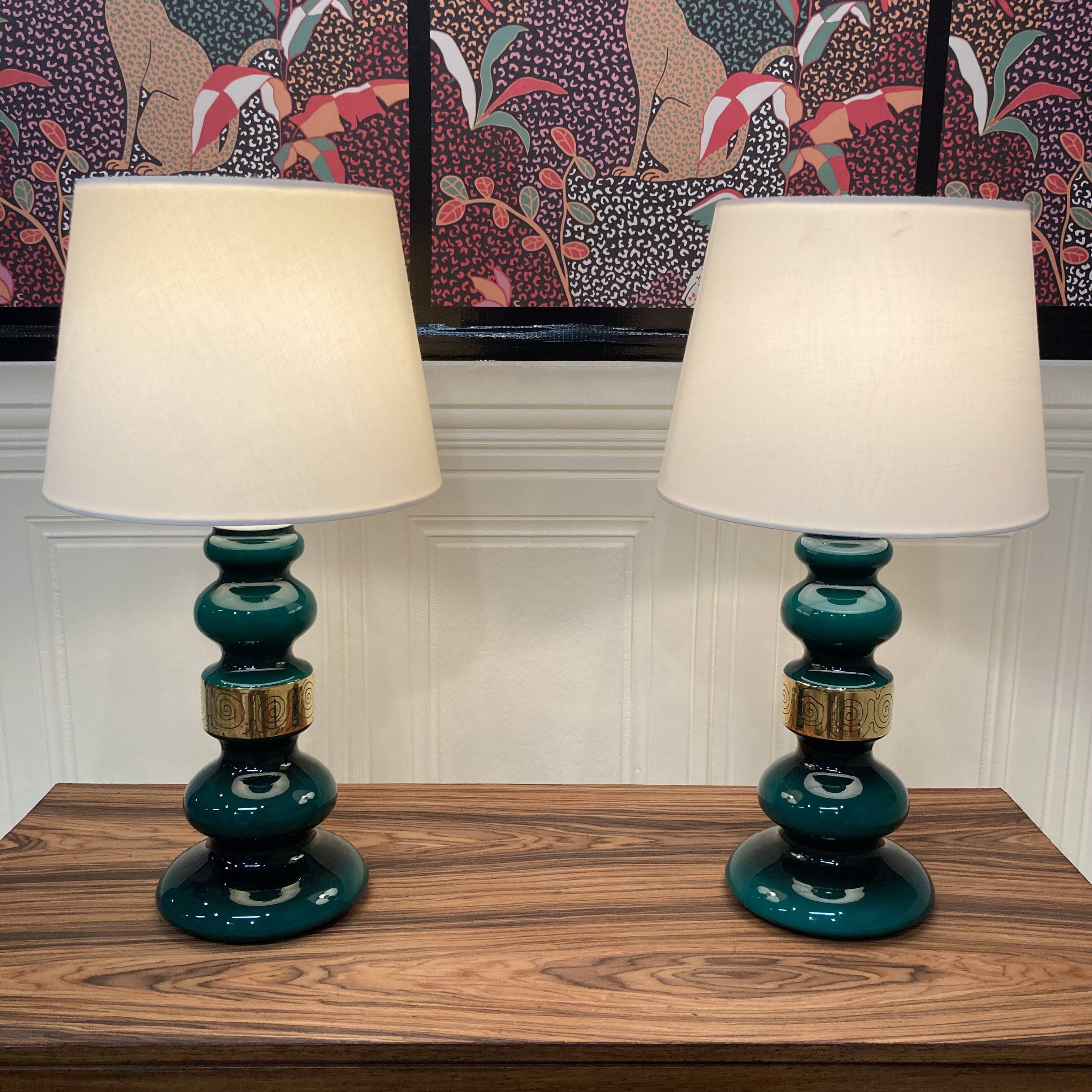 Paire de grandes lampes verre design scandinave 1950.