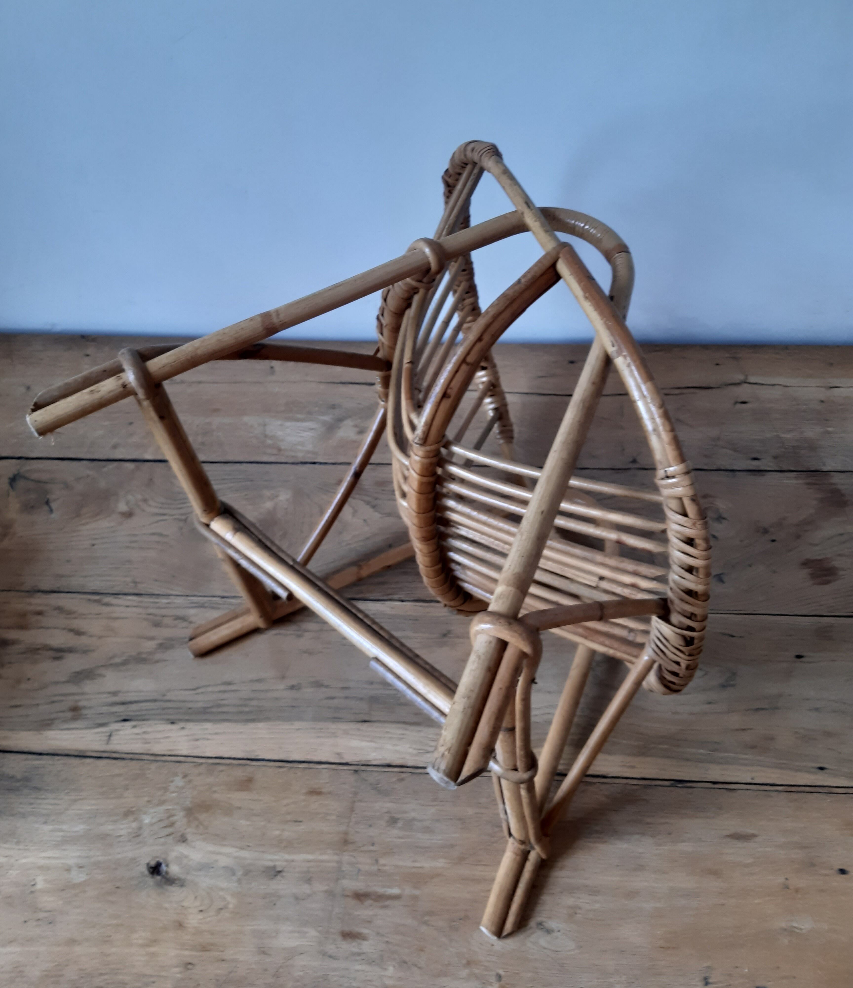 Children's armchair rattan shell, vintage 70s