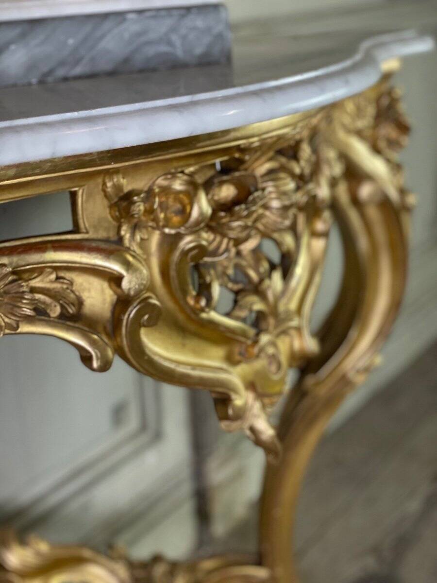 Louis XV style console table in gilded wood, 19th century