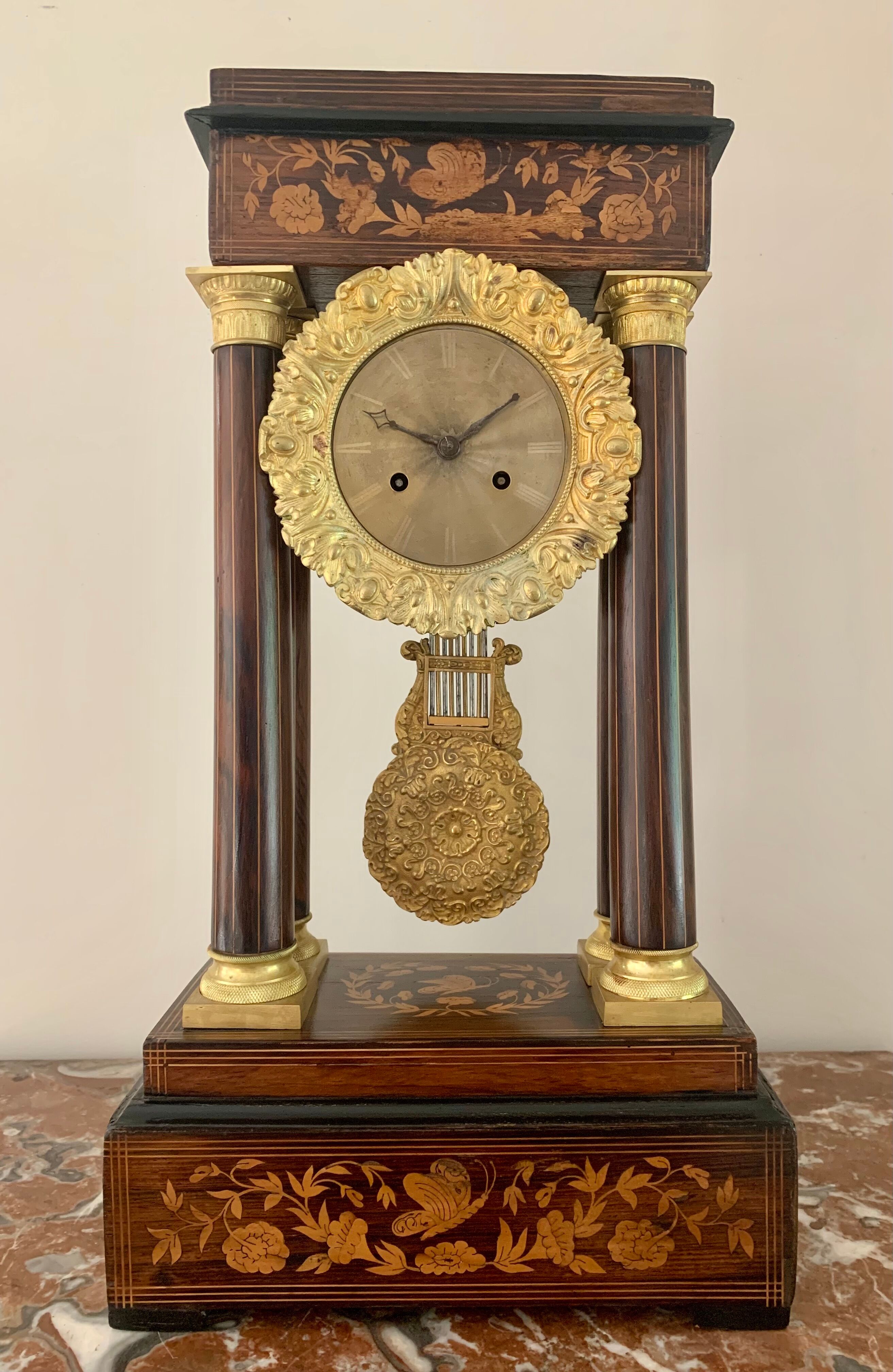 Pendant portico of period charles x, in marquetry butterfly and gilded bronze nineteenth