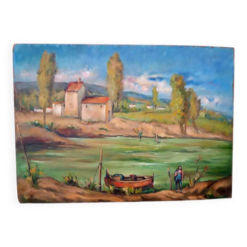 Tuscan landscape painting oil on panel signed