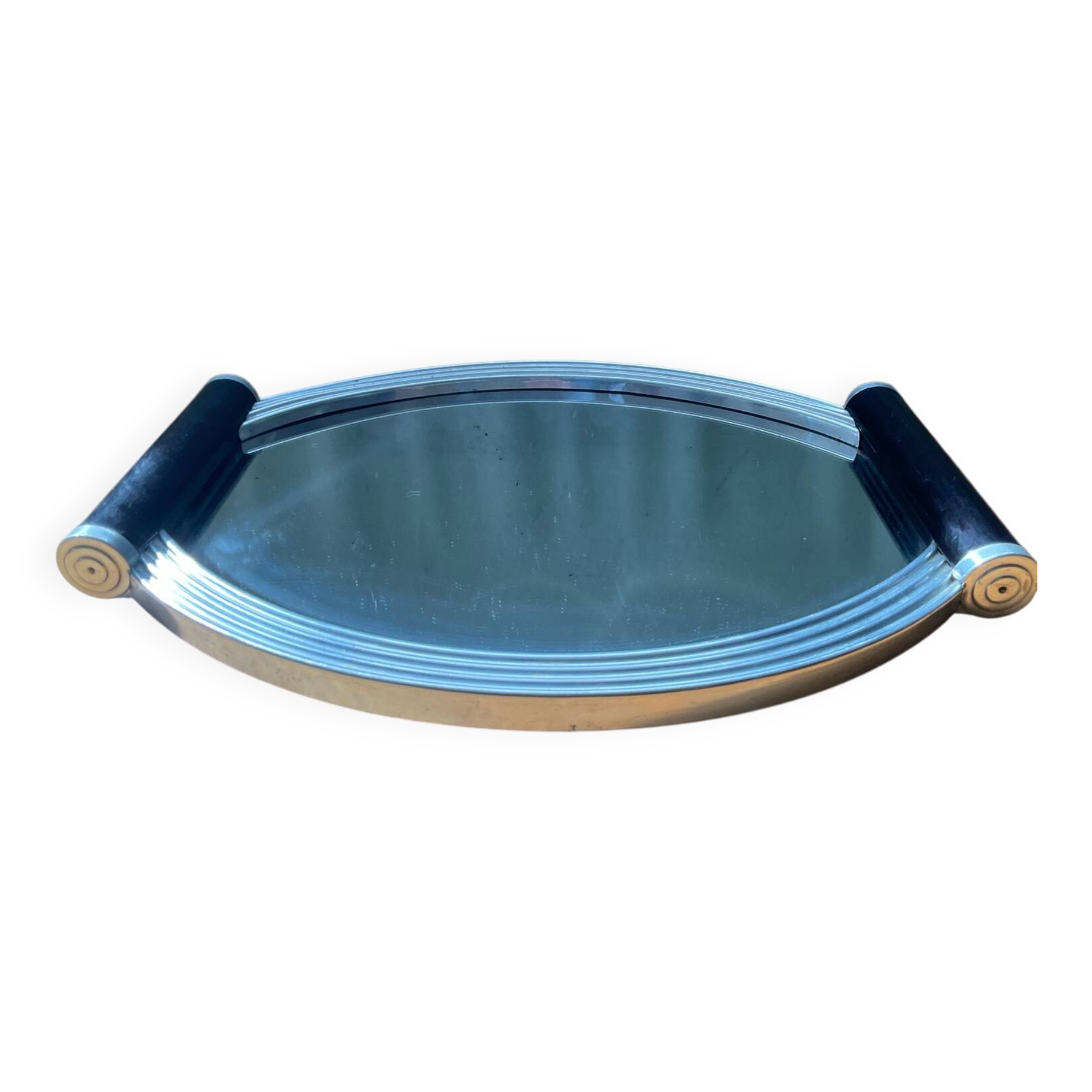 Plateau Art déco miroir aluminium et bois