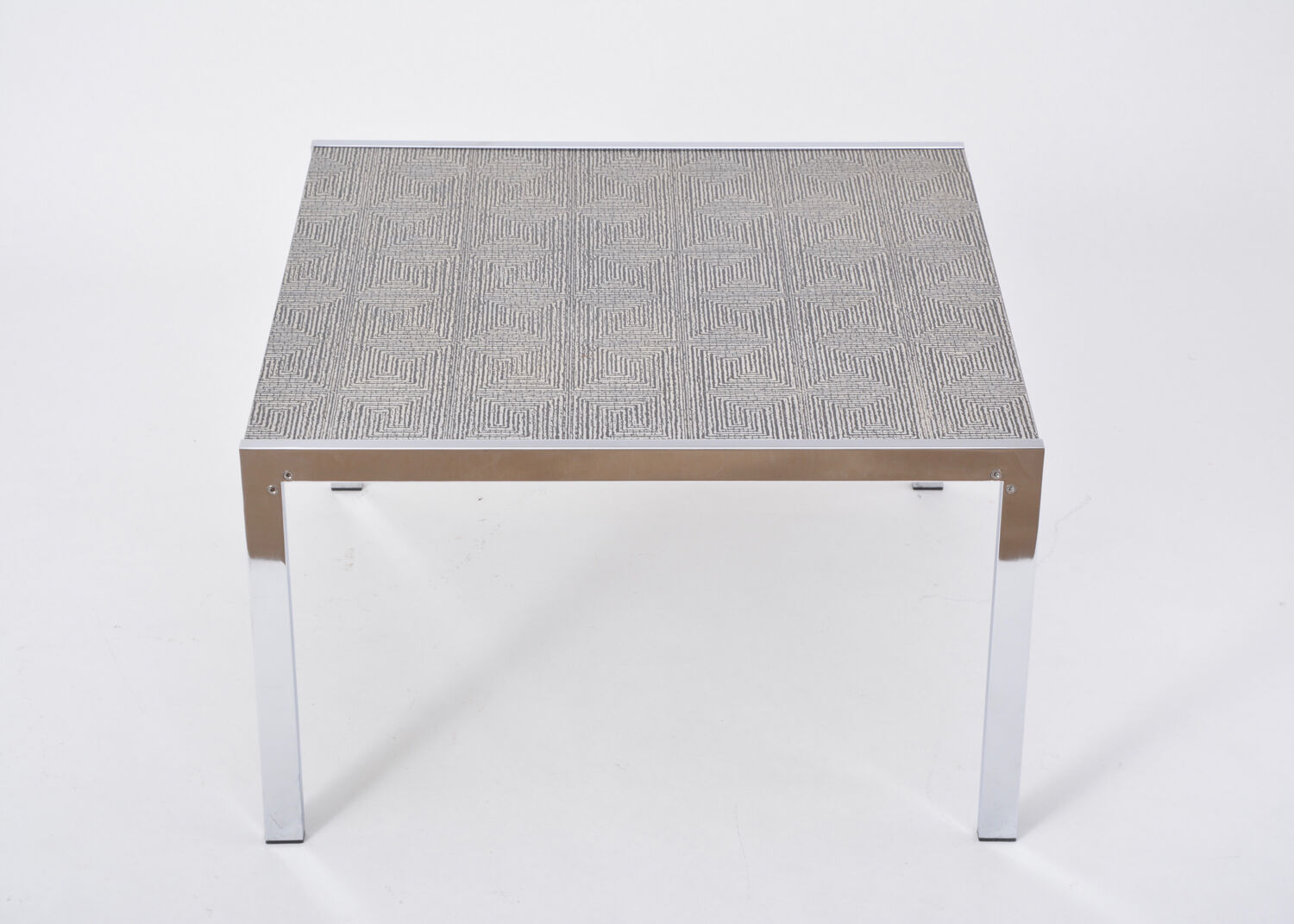 Mid-century modern steel and aluminium coffee table with graphic meander pattern