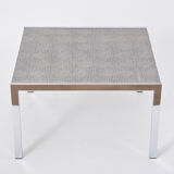 Mid-century modern steel and aluminium coffee table with graphic meander pattern