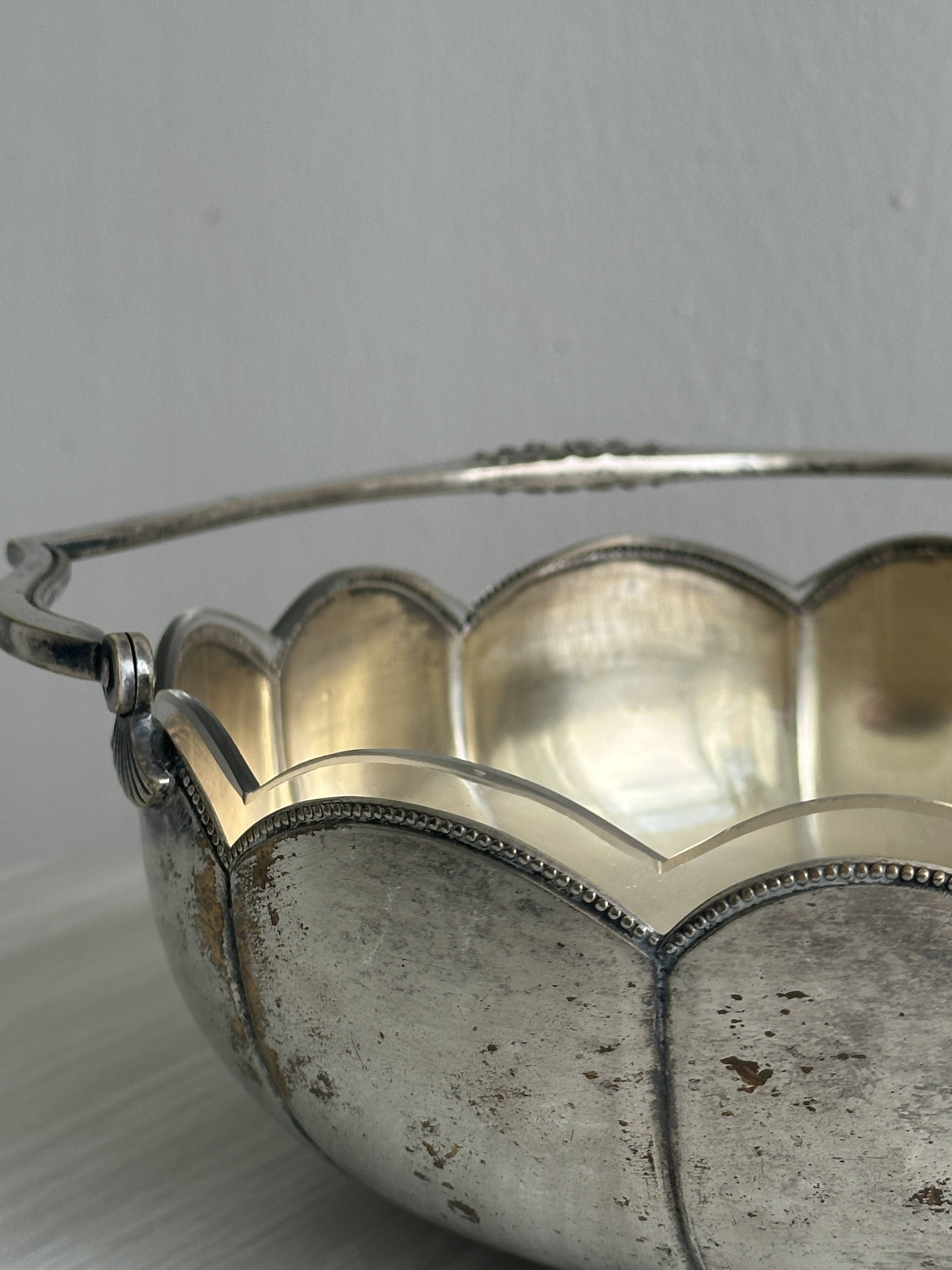 Antique glass and silver-plated metal dish