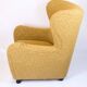 Armchair with ottoman - Over-upholstered - Patterned yellow fabric - Black legs - Danish design - 1940s style