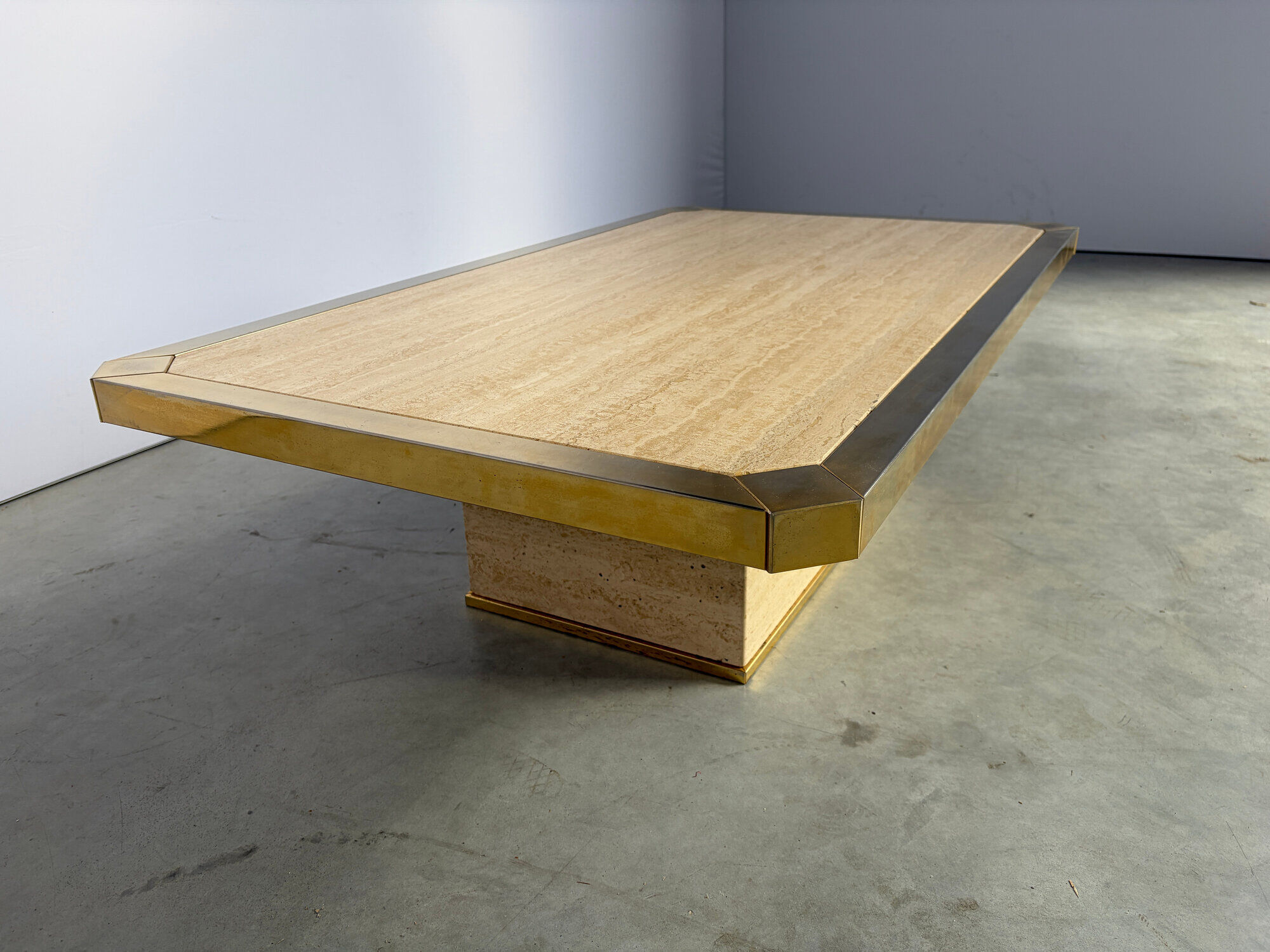 Vintage travertine and brass coffee table, 1970s