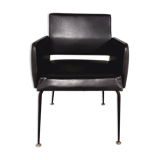 Vintage armchair in skai and black metal 60s