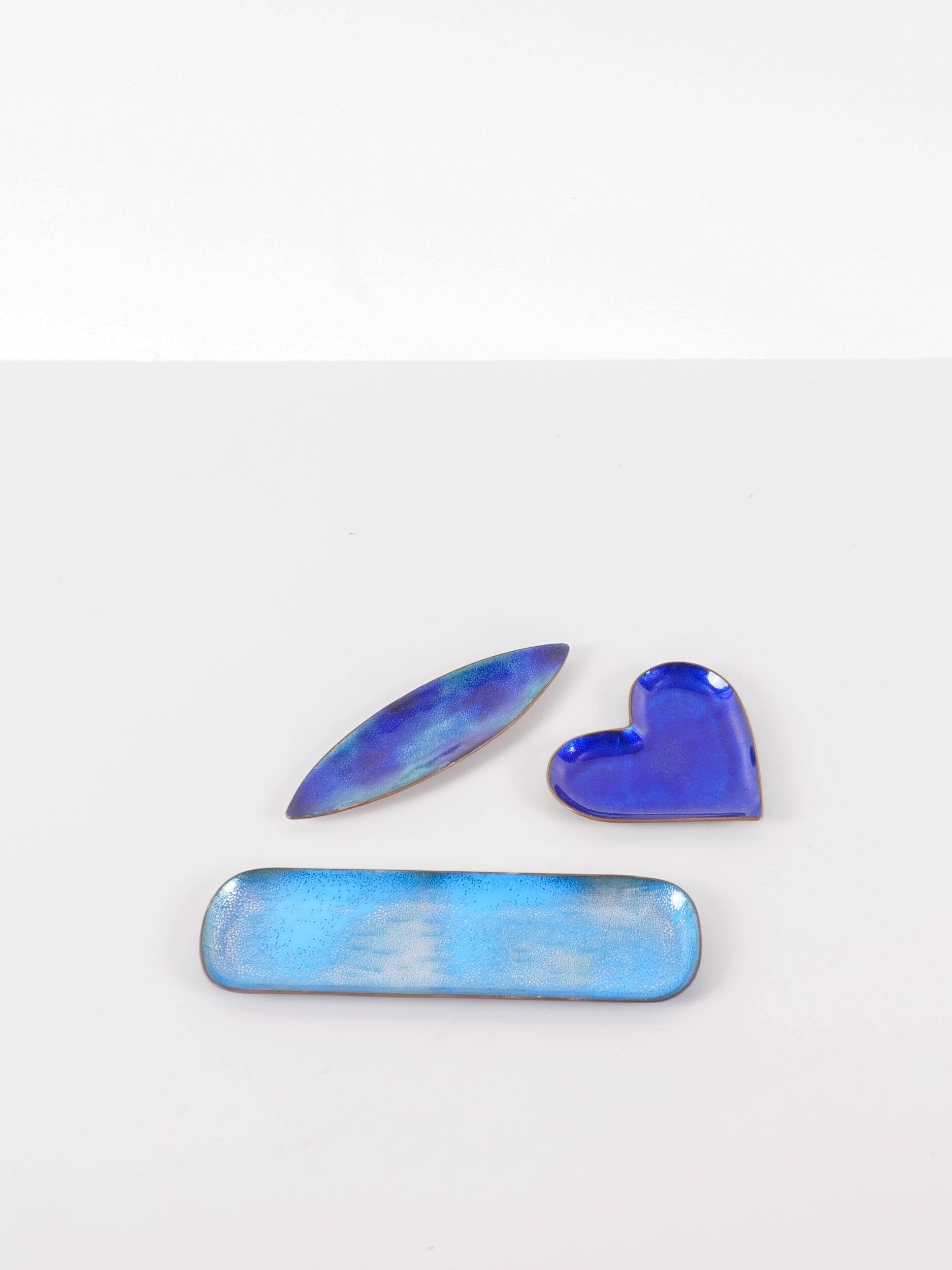 Paolo de poli - set of 3 enamelled copper trays italy, 1960