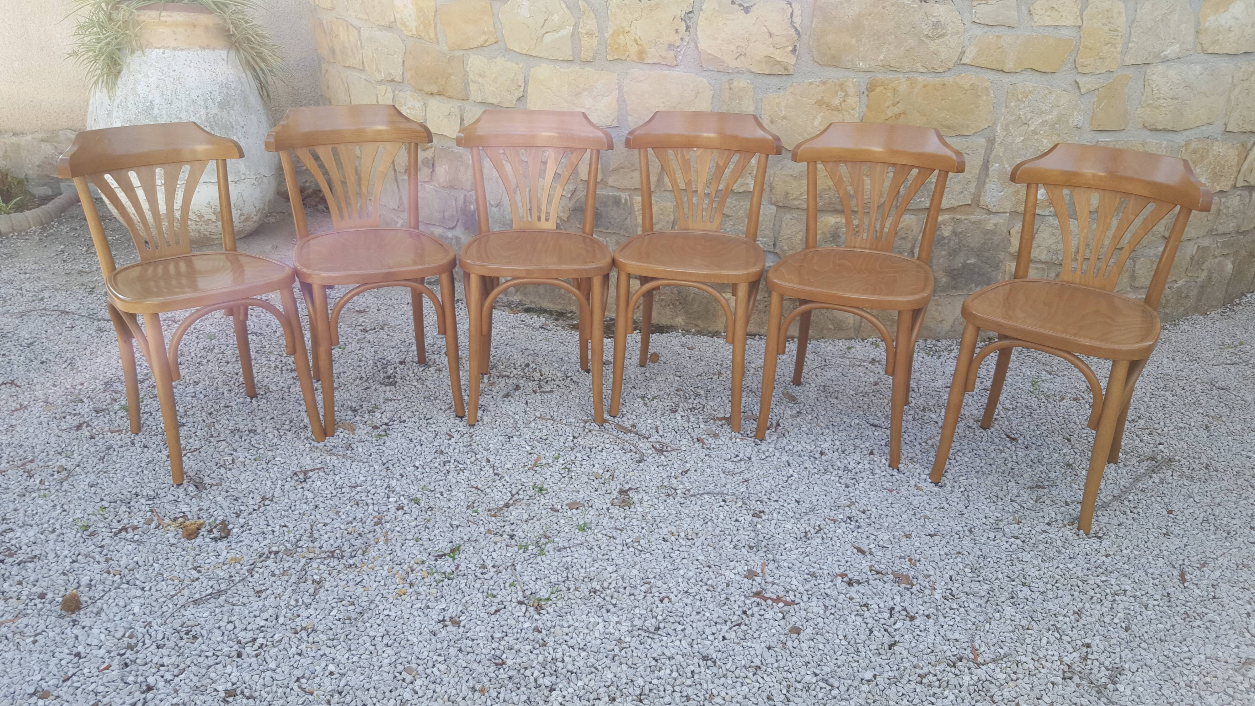 6 wooden bistro chairs