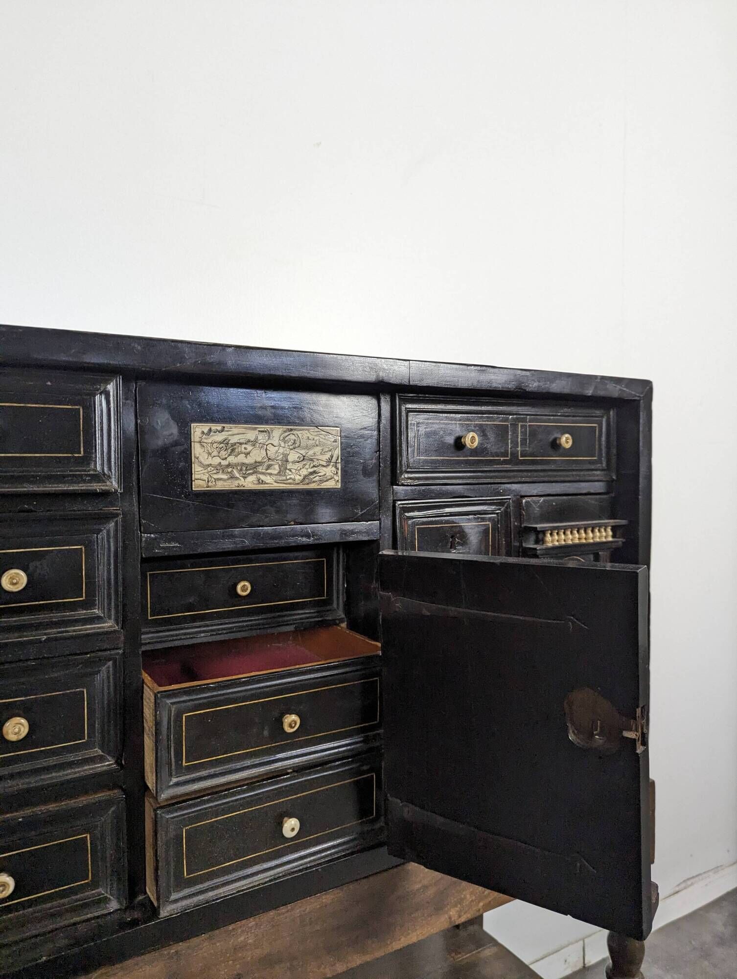 17th-century blackened wooden Flemish cabinet