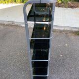 Vintage shelf in chrome metal and smoked glass 143cm