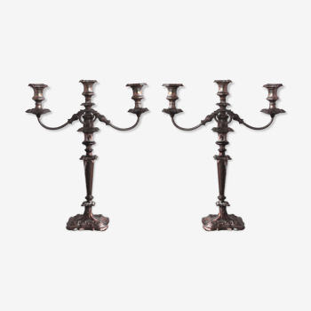 Paire de chandeliers en métal argenté 1900