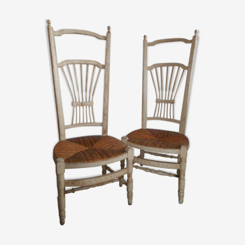 Pair of chairs of nurse provençal, straw white patina