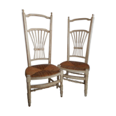 Pair of chairs of nurse provençal, straw white patina