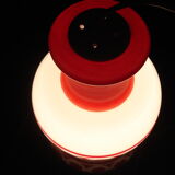 White opaline pendant lamp with red patterns 1970