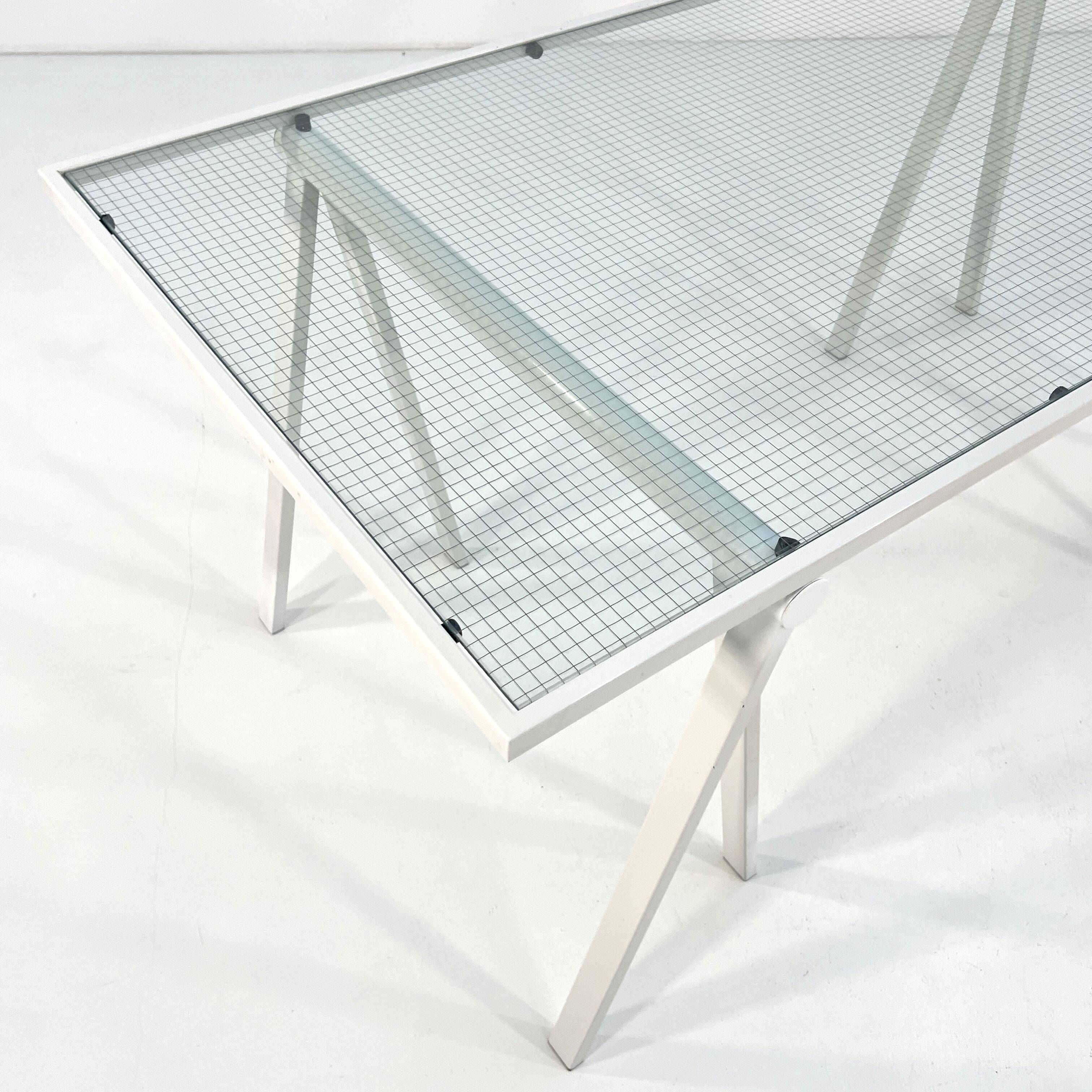 Glass and metal trestle desk by Rodney Kinsman for Bieffeplast, 80