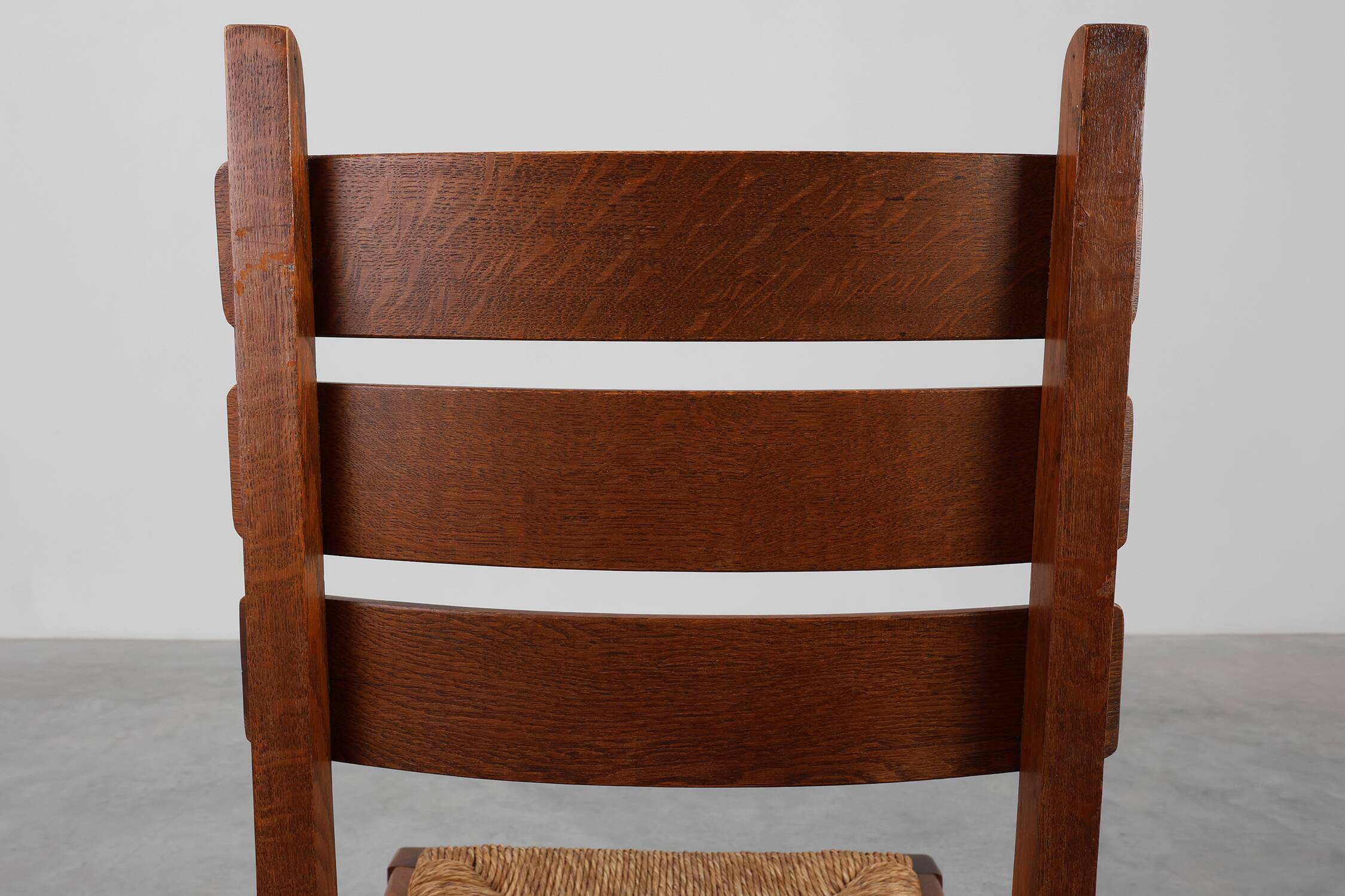 Mid-Century Brutalist Oak and Wicker Chair, Belgium, 1960